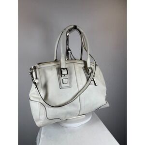Coach Ivory White Leather Satchel Crossbody Bag Silver Hardware Buckle Detail